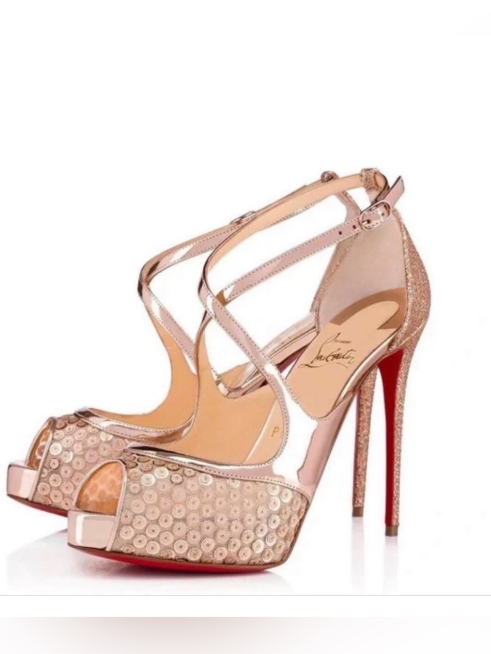 Christian Louboutin Mira Bella 120 Crystal Mesh Peep Toe Platform Heels EU 40